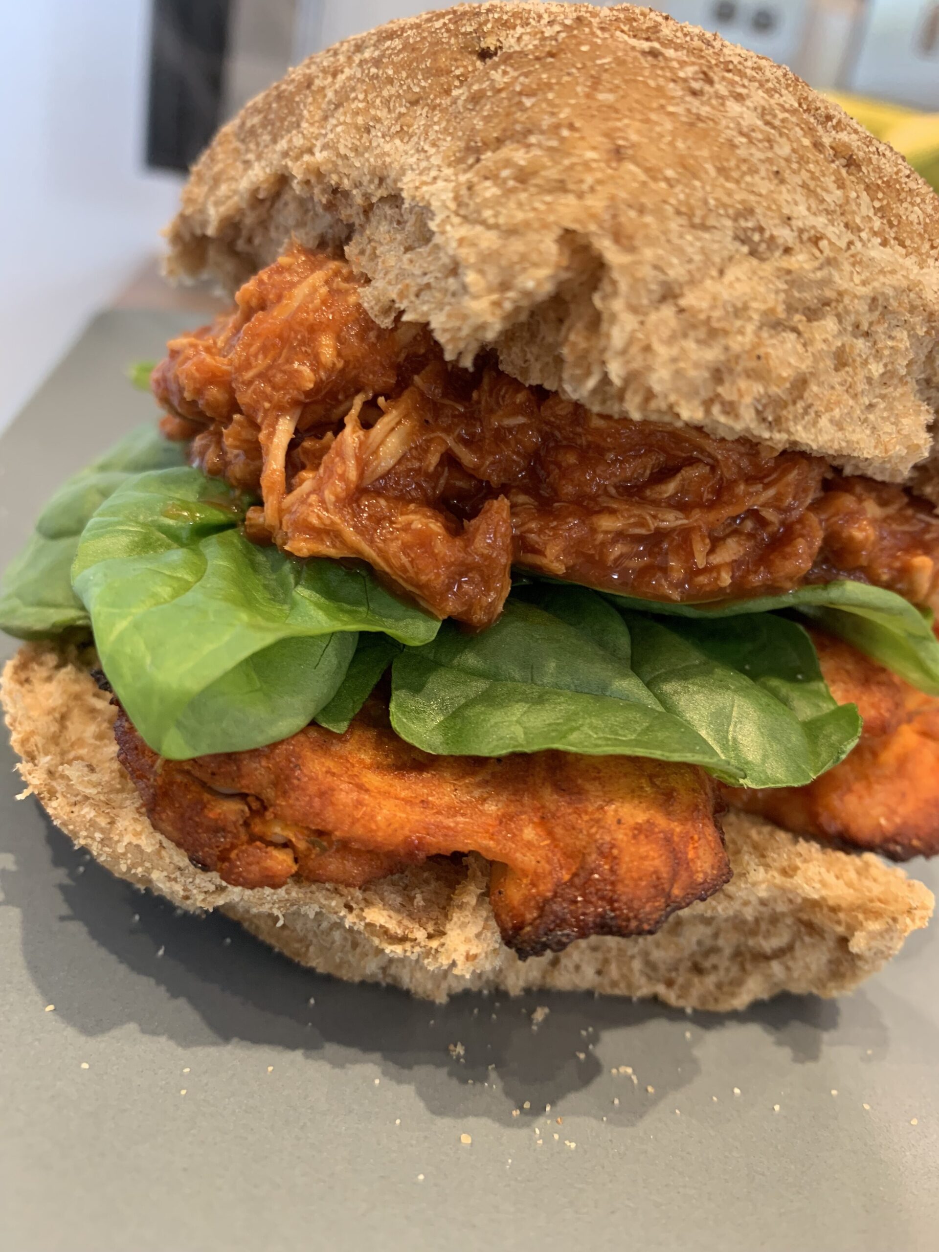 CAJUN CHICKEN BURGER WITH PULLED CHICKEN HEALTHY SLIMMING RECIPE